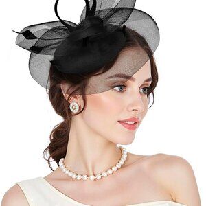 Women Fascinators Kentucky Derby Hat Feather Hair Clip Wedding Tea Party
